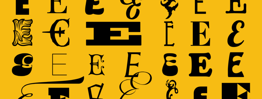Photo shares examples of different types of font using the letter E.